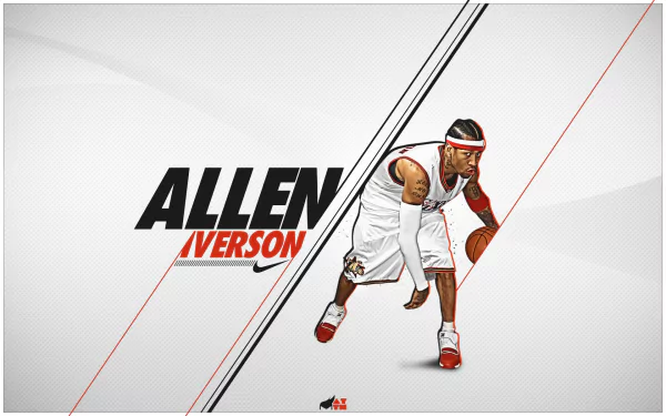 HD desktop wallpaper featuring a dynamic pose of basketball player Allen Iverson with his name prominently displayed.
