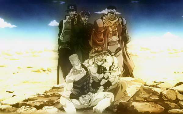 Jotaro Kujo Noriaki Kakyoin Muhammad Avdol Jean Pierre Polnareff Joseph Joestar Iggy (Jojo's Bizarre Adventure) Anime Jojo's Bizarre Adventure HD Desktop Wallpaper | Background Image