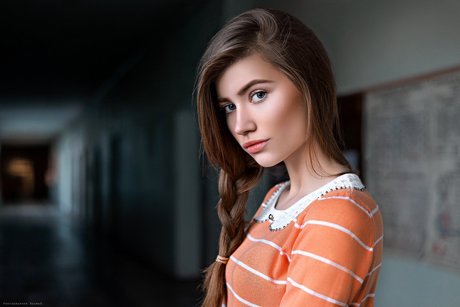 Download Blue Eyes Braid Brunette Woman Model HD Wallpaper by Dima Begma