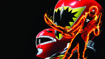 HD Power Rangers desktop wallpaper featuring the iconic Red Ranger with dynamic fiery effects on a black background.