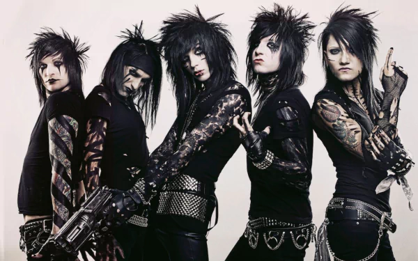 HD PC desktop wallpaper featuring the Black Veil Brides band, embodying heavy metal and hard rock style with dark, edgy fashion and intense expressions.