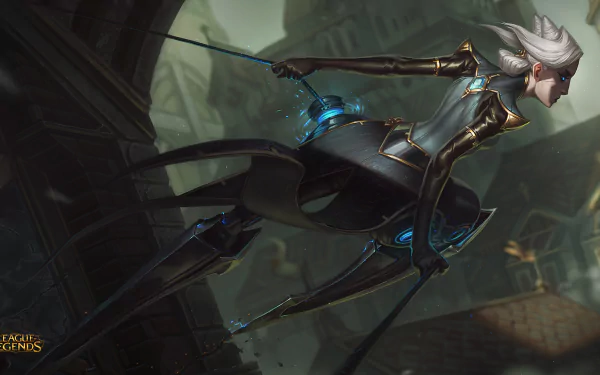 HD desktop wallpaper featuring Camille from the video game League of Legends, showcasing her dynamic and futuristic design against a detailed background.