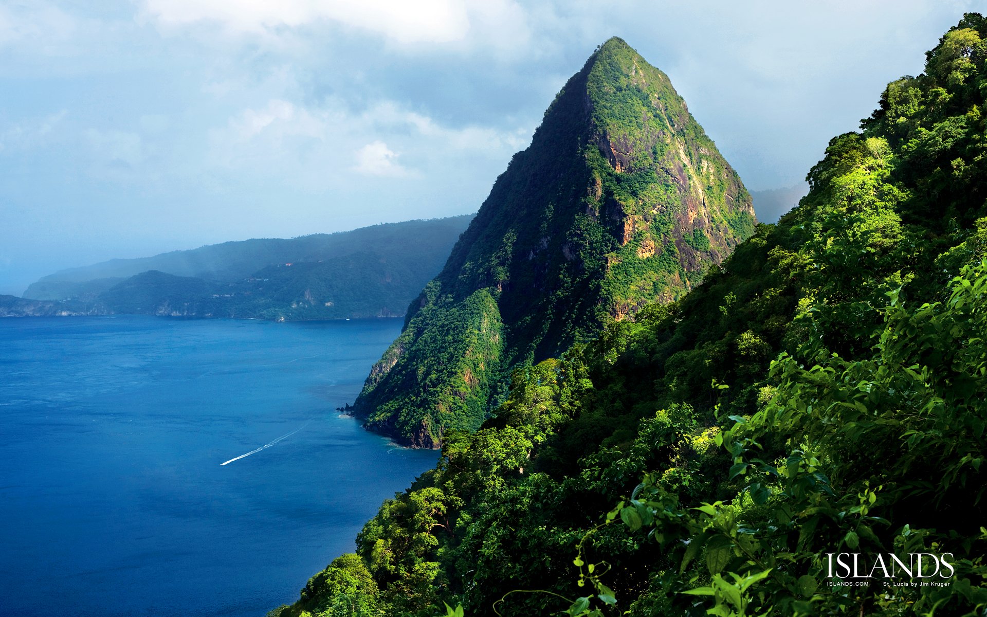 Download Coast St. Lucia Sea Ocean Green Nature Rock HD Wallpaper