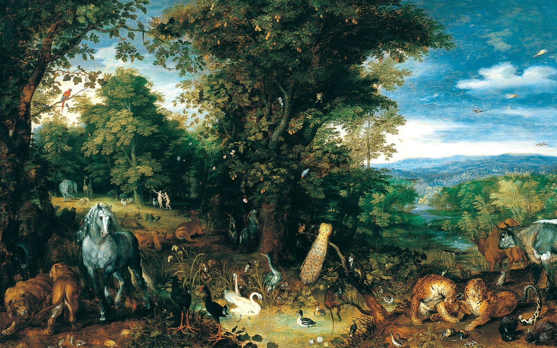 1920x1200 The Garden of Eden by Jan Brueghel the elder Wallpaper Background...