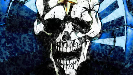 A high-definition wallpaper featuring Sheer Heart Attack from Jojo's Bizarre Adventure, showcasing a stylized, ominous skull against a blue textured background.