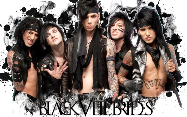 HD wallpaper of Black Veil Brides with members in edgy attire against a grunge-style backdrop.