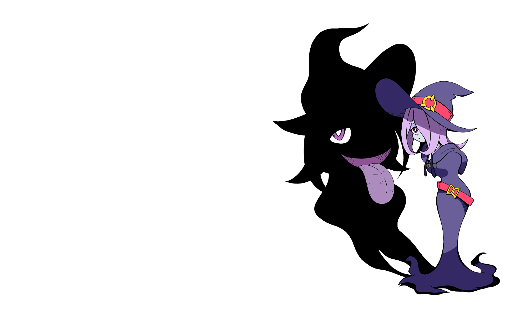 HD PC desktop wallpaper featuring Sucy Manbavaran from the anime Little Witch Academia with a dark, shadowy figure behind her.