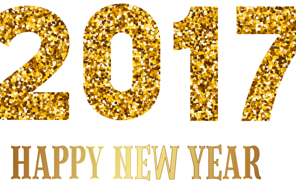 Golden glitter 2017 over a HAPPY NEW YEAR banner — holiday New Year 2017 8K Ultra HD PC desktop wallpaper/background.