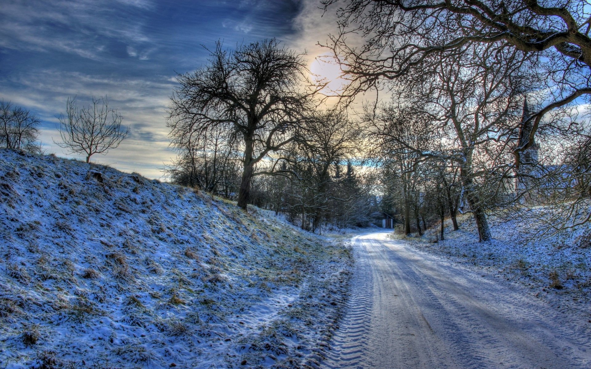 Download Tree Snow Road Nature Winter HD Wallpaper | 2400x1500 ...
