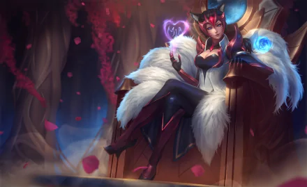 HD PC desktop wallpaper of Ahri from League of Legends, featuring the character in a detailed fantasy setting with glowing magical effects.