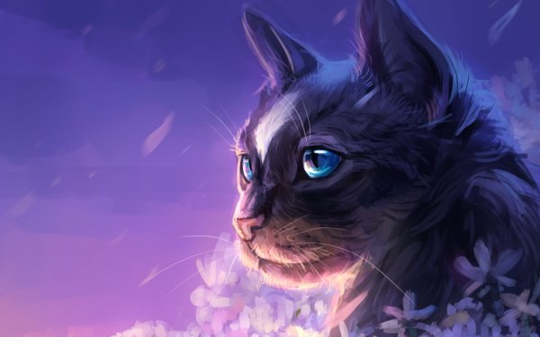 Fantasy Cat Fantasy Animals Flower Purple Blue Eyes HD Wallpaper | Background Image