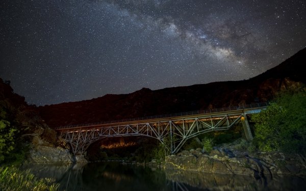 Man Made Bridge Bridges Night Starry Sky Milky Way HD Wallpaper | Background Image