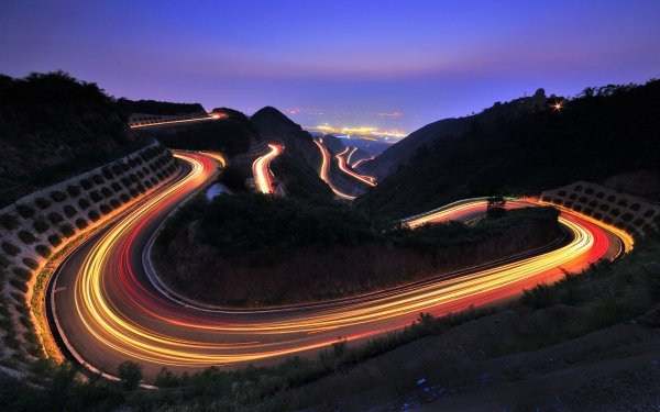 Man Made Road Night Landscape Light Time-Lapse HD Wallpaper | Background Image