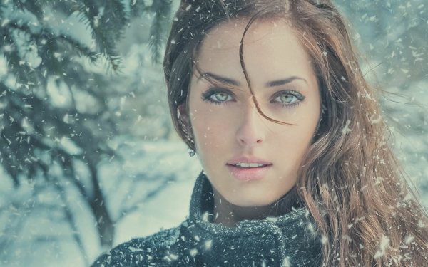 Women Model Brunette Snow Snowfall Green Eyes HD Wallpaper | Background Image