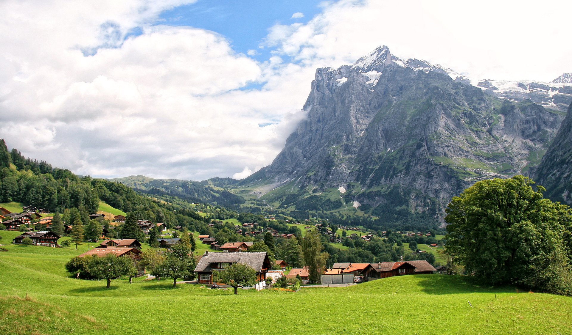Cloud-Kissed Swiss Alpine Village: Tree-Lined Meadows (HD Wallpaper ...