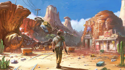 HD wallpaper of Arizona Sunshine game with a survivor exploring a post-apocalyptic desert town.