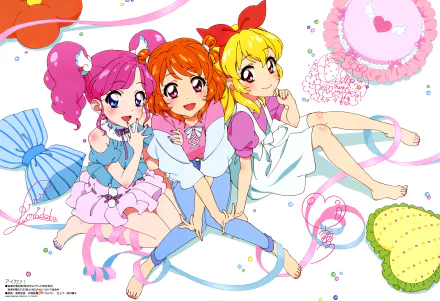 Anime-style illustration of three colorful Aikatsu! characters with vibrant outfits, rendered in 4K Ultra HD for a PC desktop wallpaper and background.