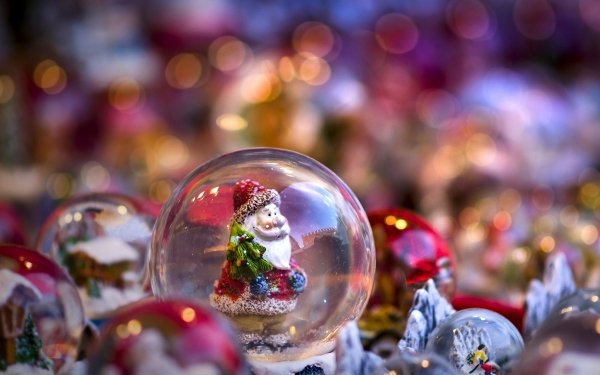 Holiday Christmas Bokeh Snow Globe Santa HD Wallpaper | Background Image