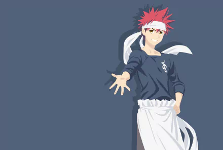 Sōma Yukihira from the anime Food Wars: Shokugeki no Soma, depicted in an 8K Ultra HD PC desktop wallpaper with a minimalist style.