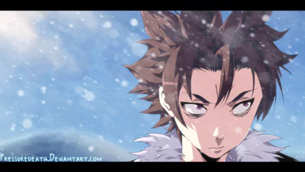 HD PC desktop wallpaper featuring Ryō Kurokiba from the anime Food Wars: Shokugeki no Soma, set against a snowy, serene background.