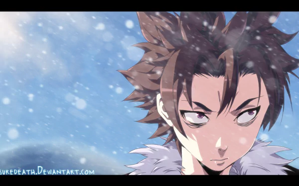 HD PC desktop wallpaper featuring Ryō Kurokiba from the anime Food Wars: Shokugeki no Soma, set against a snowy, serene background.