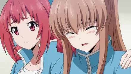 HD PC desktop wallpaper featuring two characters from the anime Keijo!!!!!!!! with expressive faces and vibrant colors.