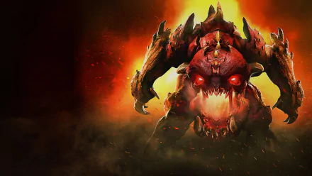HD PC desktop wallpaper featuring Pinky, a fierce demon from the video game Doom (2016), set against a fiery, dark background.