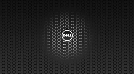 HD desktop wallpaper featuring a black hexagonal pattern with a Dell logo centered, evoking a sleek and modern tech aesthetic.