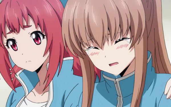 HD PC desktop wallpaper featuring two characters from the anime Keijo!!!!!!!! with expressive faces and vibrant colors.