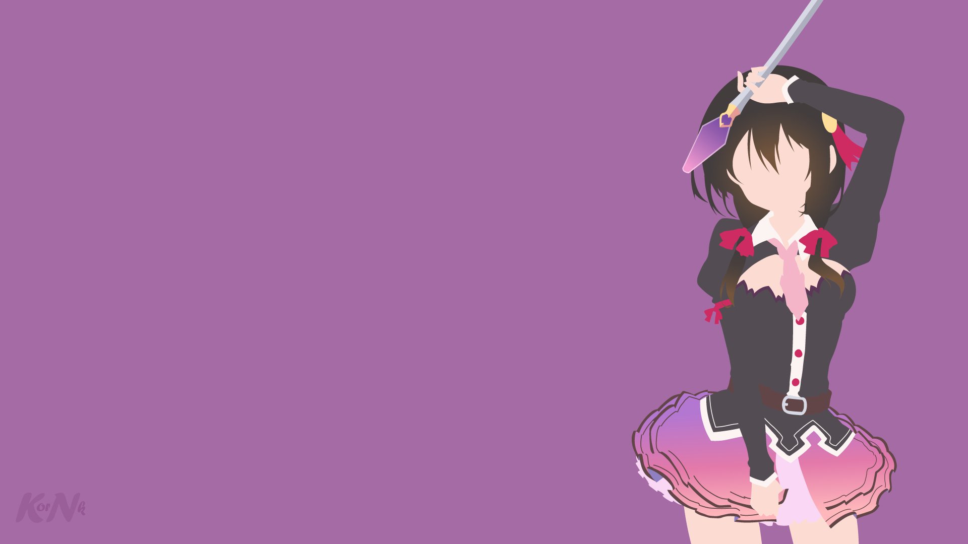 Minimalist 4K Ultra HD anime wallpaper featuring a faceless KonoSuba character against a solid purple background.