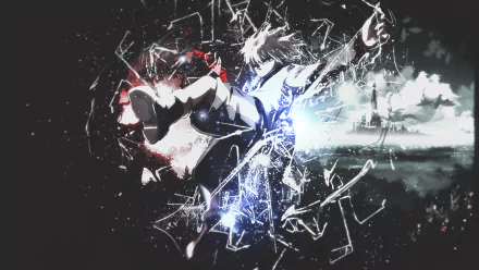 HD desktop wallpaper featuring Killua Zoldyck from Hunter x Hunter in an intense, dynamic pose, set against a vibrant, fragmented background.