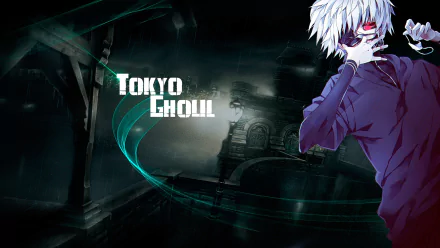 An HD desktop wallpaper featuring characters from Tokyo Ghoul, showcasing a dark, atmospheric background with vibrant green accents and the title prominently displayed.