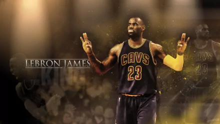 HD desktop wallpaper featuring an action shot of a basketball player from the Cavs, number 23, with a stylized background.