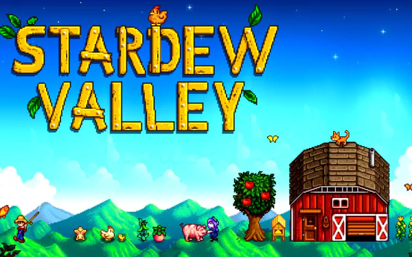 HD desktop wallpaper of Stardew Valley game with vibrant farm graphics and title logo.