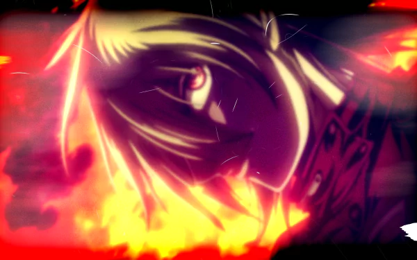 HD anime desktop wallpaper featuring Seras Victoria from Hellsing, illuminated by fiery reds and intense shadows creating a dramatic and dynamic background.
