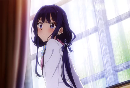 Aki Adagaki from Masamune-kun's Revenge in a bright, softly lit room, captured in a 4K Ultra HD anime desktop wallpaper.