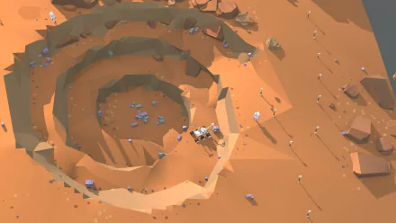 HD desktop wallpaper featuring a spiraling excavation site from the game ASTRONEER with an astronaut and terrain.