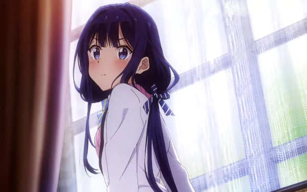 Aki Adagaki from Masamune-kun's Revenge in a bright, softly lit room, captured in a 4K Ultra HD anime desktop wallpaper.