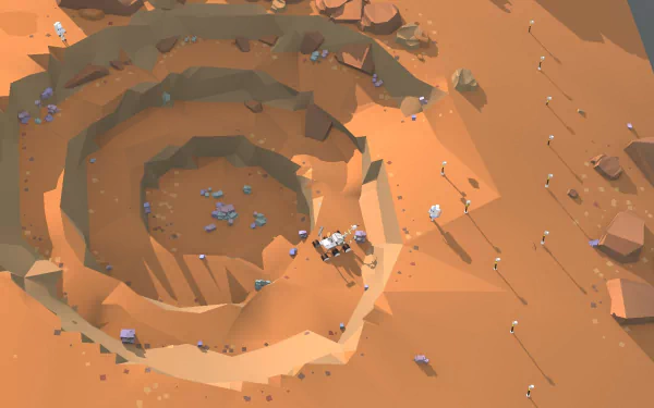 HD desktop wallpaper featuring a spiraling excavation site from the game ASTRONEER with an astronaut and terrain.