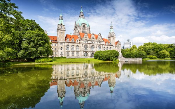 Man Made New Town Hall Buildings Building Reflection Germany Hanover Architecture Water HD Wallpaper | Background Image