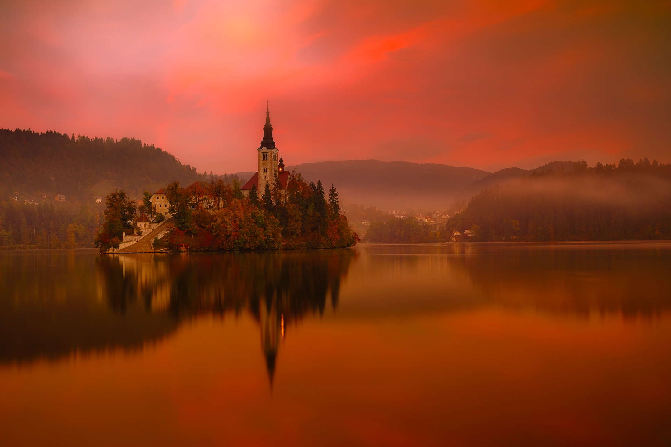 The famous island and church in the middle of Lake Bled in Slovenia by 12019