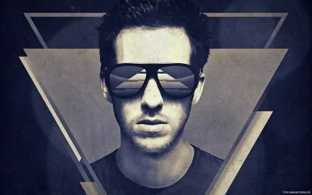 HD desktop wallpaper featuring a stylized portrayal of a man with sunglasses against a geometric backdrop.