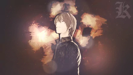 HD desktop wallpaper featuring Light Yagami from Death Note, also known as Kira, standing against a dramatic, glowing background.