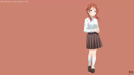 Himari Takanashi from the anime Interviews With Monster Girls stands against a solid muted coral background in this HD PC desktop wallpaper.