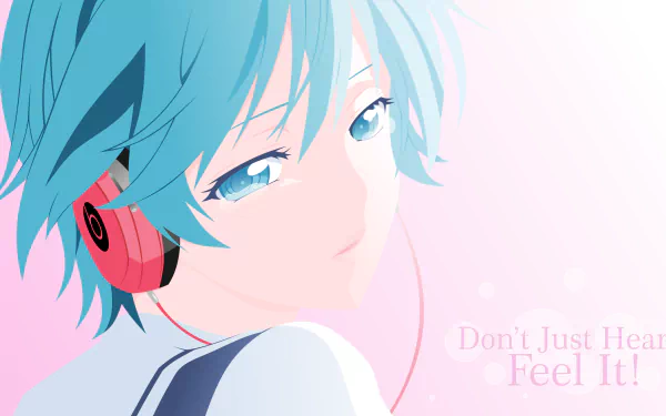 HD anime desktop wallpaper featuring Fuuka Akitsuki with blue hair and red headphones, radiating a calm and gentle expression.