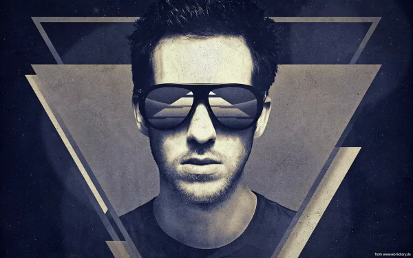 HD desktop wallpaper featuring a stylized portrayal of a man with sunglasses against a geometric backdrop.