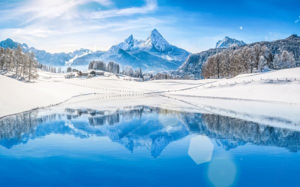 Photography Winter Nature Reflection Snow Landscape Mountain Peak Sunny HD Wallpaper | Background Image