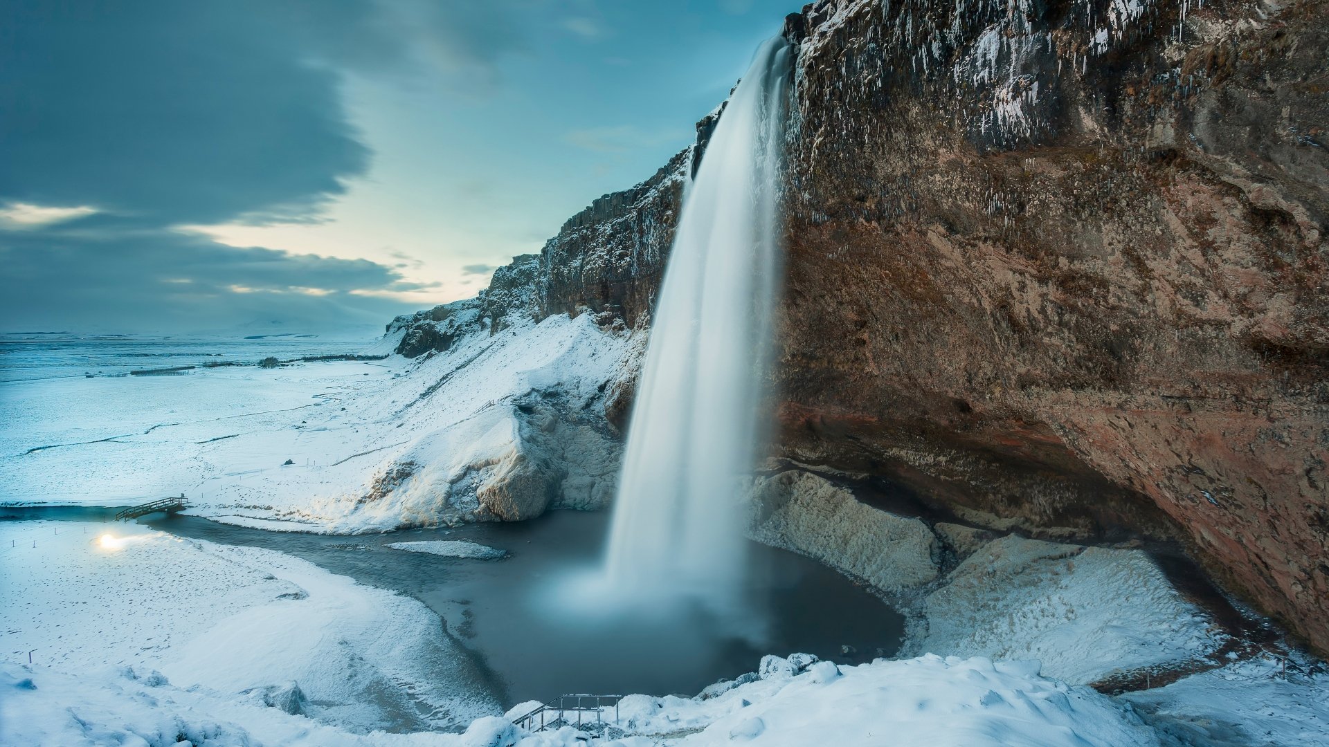 Seljalandsfoss Winter Wonderland – 8k Ultra HD Wallpaper