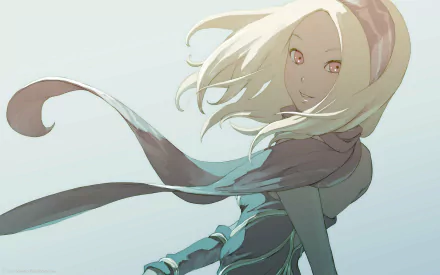 HD desktop wallpaper of Kat from Gravity Rush 2 with a whimsical expression and dynamic pose.