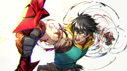Dynamic HD PC desktop wallpaper featuring an intense anime character from Fate/Grand Order in action, showcasing vibrant colors and energetic motion.